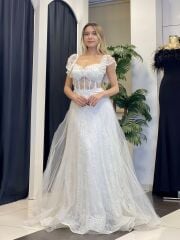 SO LADY 6119 Beyaz güpürlü uzun